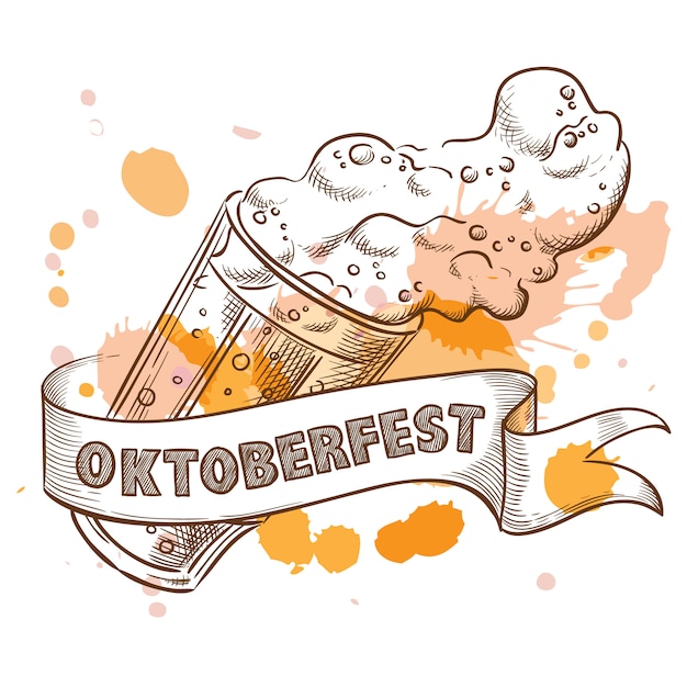 Beer glass with splashing foam for oktoberfest