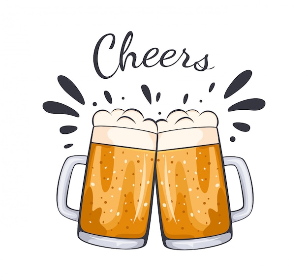 Beer glasses mug hand drawn illustration.