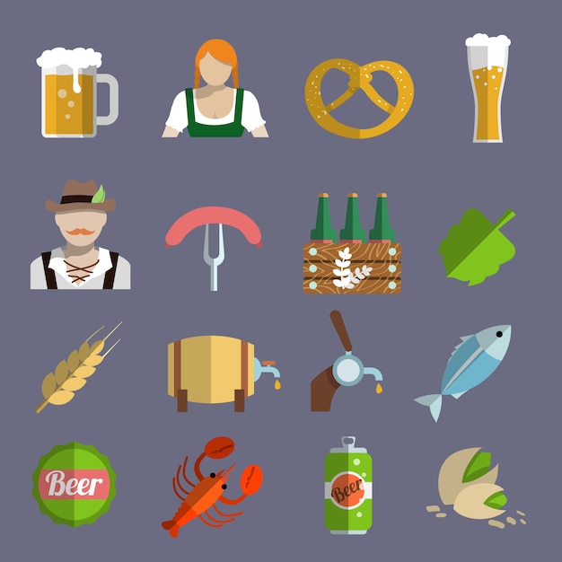 Beer icons set flat