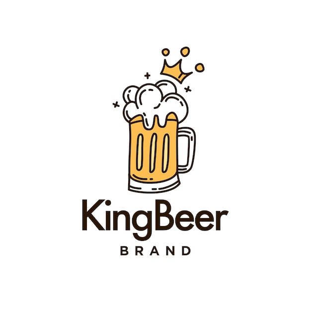 Beer logo design with gold crown a glass full of gold yellow beer logo in Doodle drawing line style