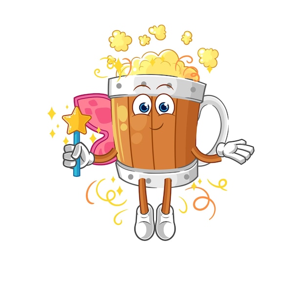 Beer mug fairy with wings and stick cartoon mascot vector