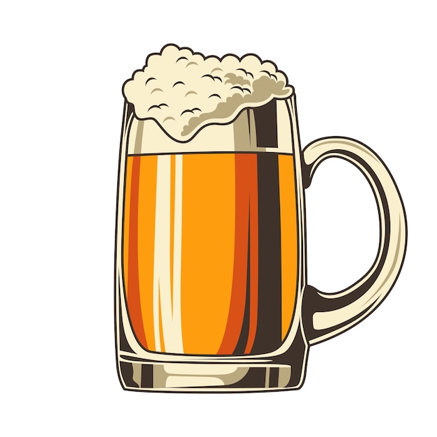 beer mug illustration retro cartoon style on white background