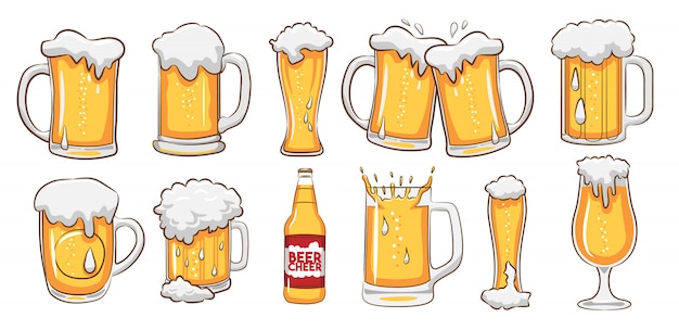 beer mug vector set clipart 