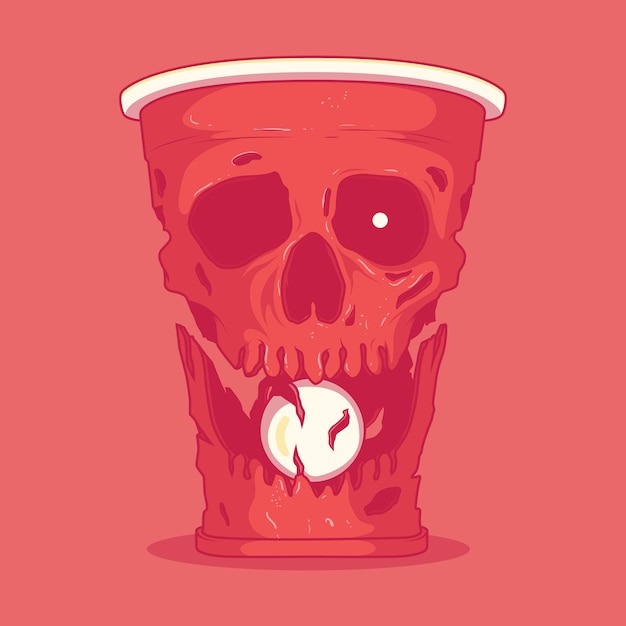 Beer pong cup Skull illustration. Game, drink design concept