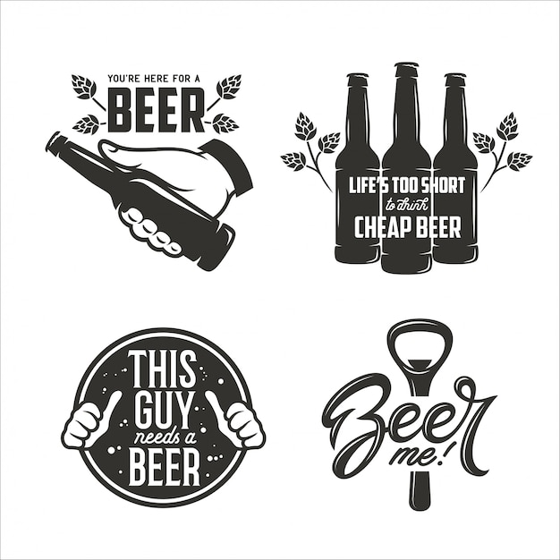 Beer related quotes set. Beer advertising design elements. 