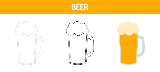 Beer tracing and coloring worksheet for kids