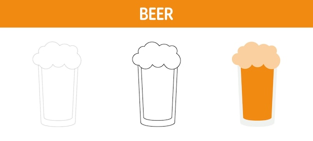 Beer tracing and coloring worksheet for kids