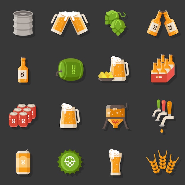 Beer vector flat icons. Oktoberfest german festival symbols