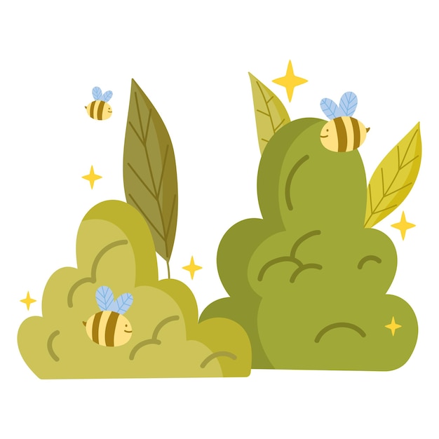 bees and bush spring isolated icon