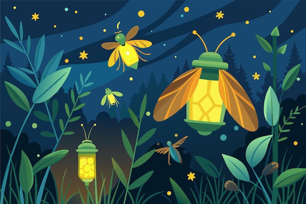 Bees buzzing around a lantern in the dark night illuminated by its warm light Illustrate the concept of tokenization in blockchain ecosystems