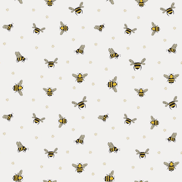 Bees insects vector seamless pattern