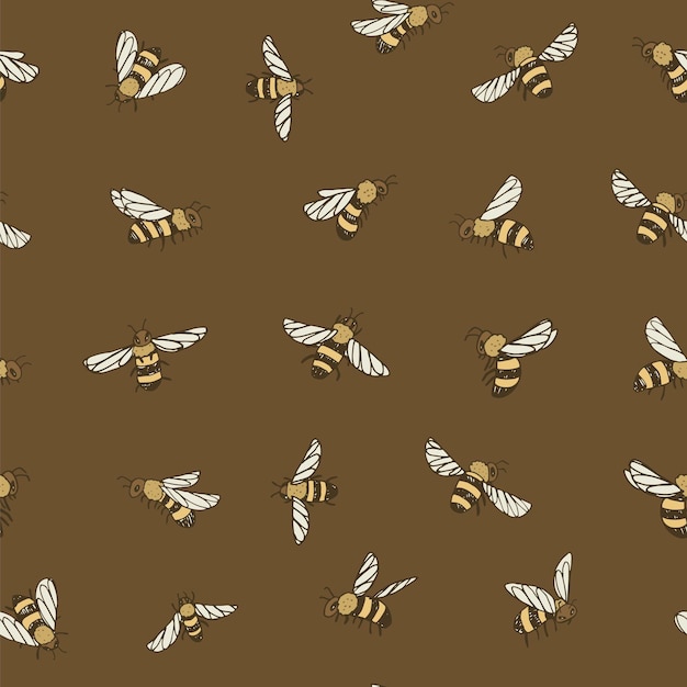 Bees insects vector seamless pattern