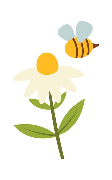 Bees pollinate a flower Vector illustration