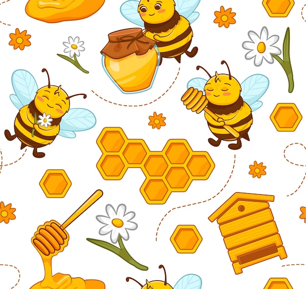 Bees seamless pattern