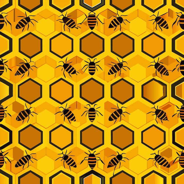 Vector bees on a yellow background