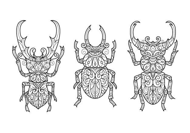 Beetle, Hand drawn sketch illustration for adult coloring book.