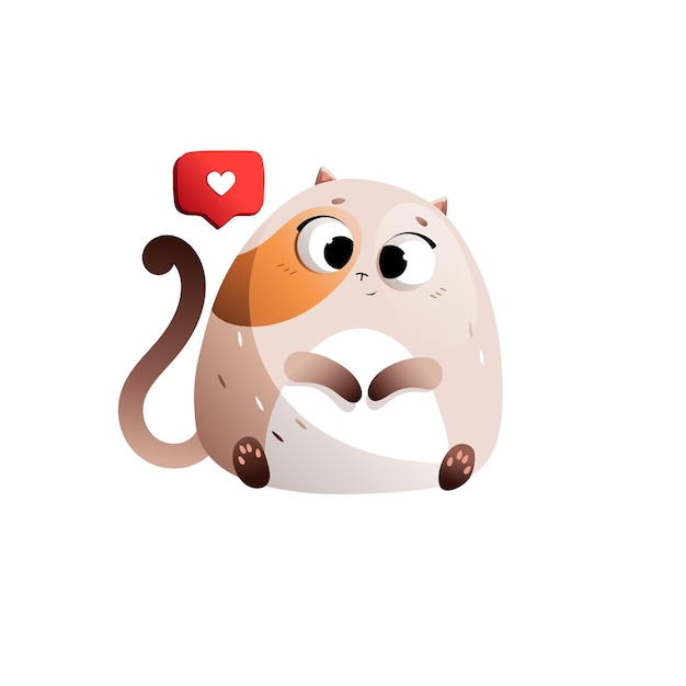 Beige Cartoon Fat Cat Put A Like. Vector clipart.