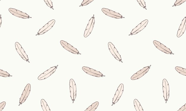 Beige feather seamless vector pattern Boho style