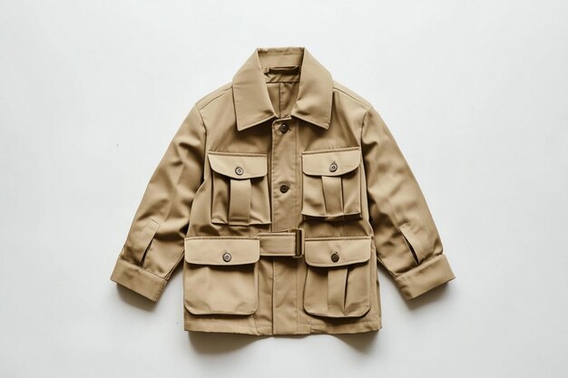 beige hunting jacket with many pockets Cotton mens jacket khaki on white background See portfolio