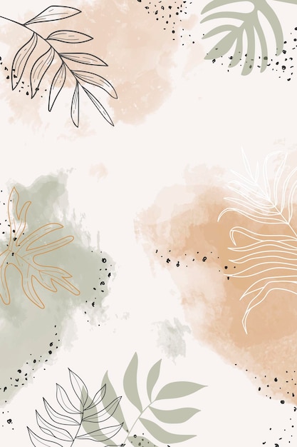 Beige leafy watercolor background vector