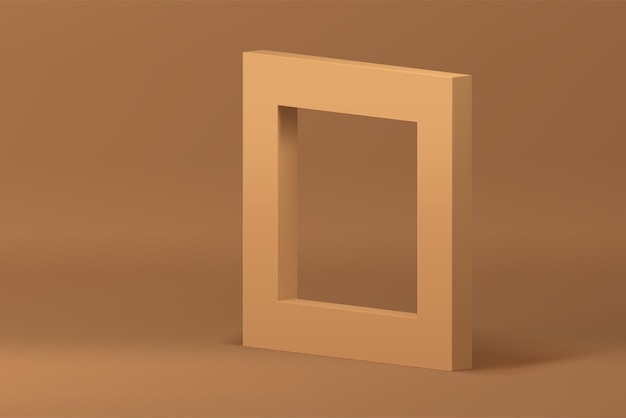 Beige pastel 3d squared frame modern advertising display for shopping promo realistic vector illustration Brown neutral border isometric showcase geometric angular boundary product presentation