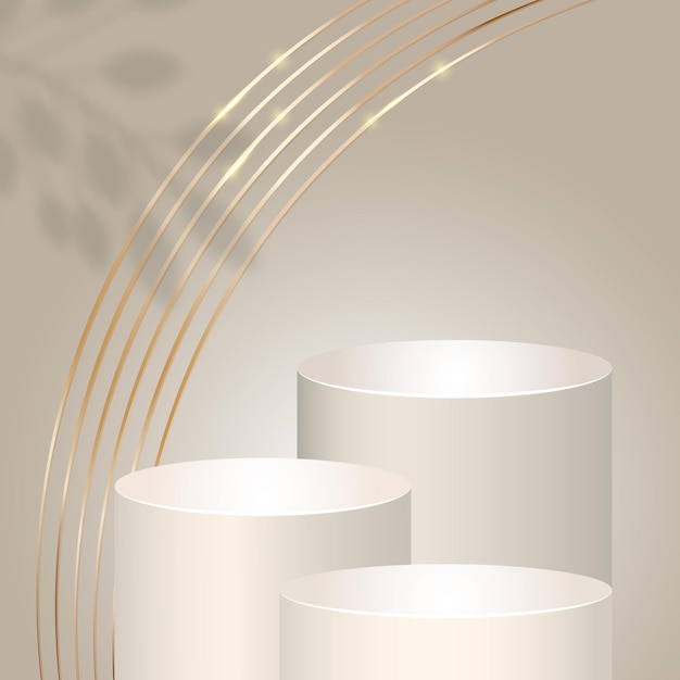 Beige podium and golden lines with a shadow of branch illustration background