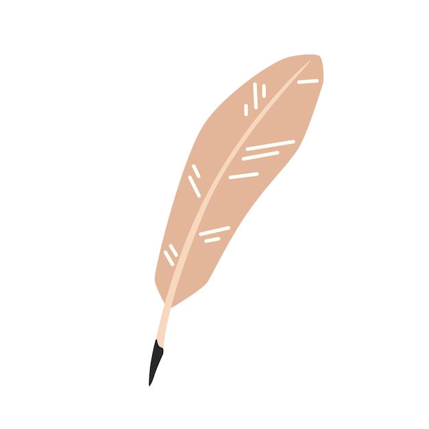 Beige quill for writing. Vector flat illustration