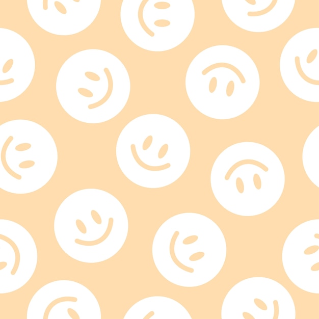 Beige seamless pattern with white happy faces.