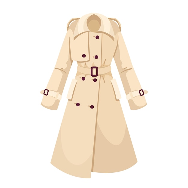 Beige trench coat on white background Fashion clothing Vector illustration