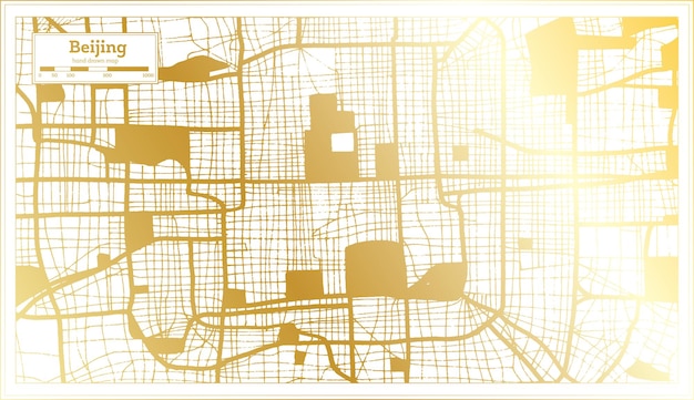 Beijing China City Map in Retro Style in Golden Color Outline Map