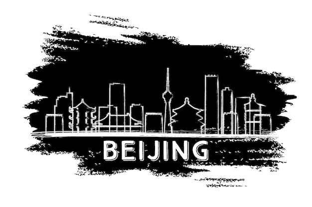 Beijing Skyline Silhouette. Hand Drawn Sketch. Vector Illustration. Business Travel and Tourism Concept with Modern Buildings. Image for Presentation Banner Placard and Web Site.