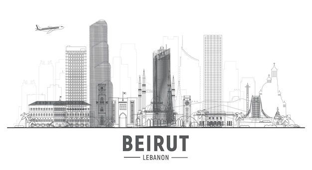 Beirut Lebanon line skyline with panorama in sky background Vector Illustration Business travel and tourism concept with modern buildings Image for banner or website