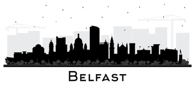 Belfast Northern Ireland City Skyline Silhouette with Black Buildings Isolated on White Vector Illustration Belfast Cityscape with Landmarks