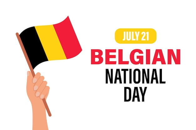 Belgian National Day Hand with the flag of Belgium Belgian independence day banner Illustration