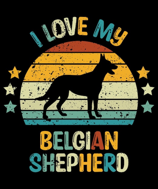 Vector belgian shepherd silhouette vintage and retro tshirt design