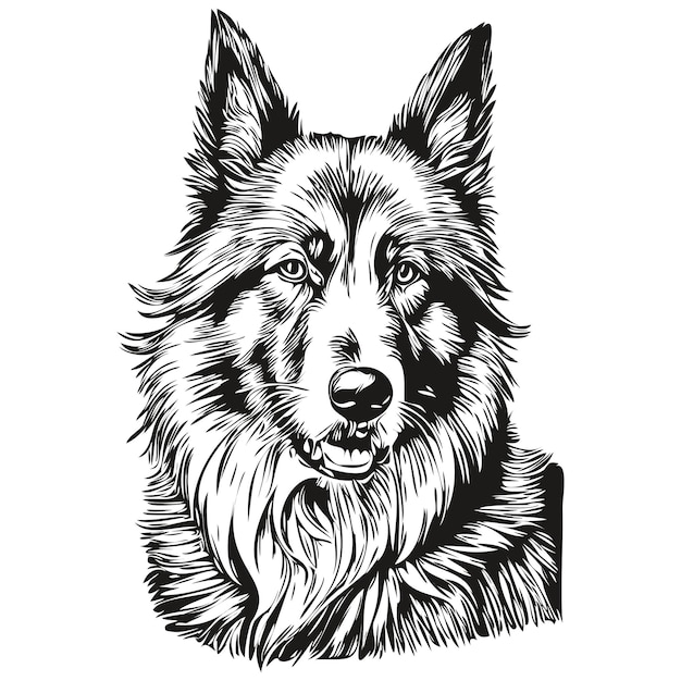 Belgian Tervuren dog breed line drawing clip art animal hand drawing vector black and white realistic breed pet