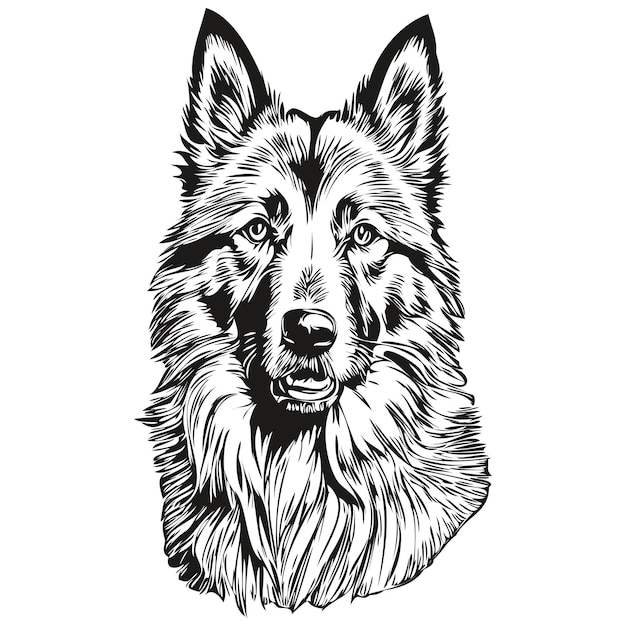 Belgian Tervuren dog silhouette pet character clip art vector pets drawing black and white realistic breed pet