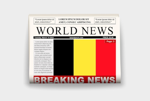 Belgium country newspaper flag breaking news on newsletter news concept gazette page headline