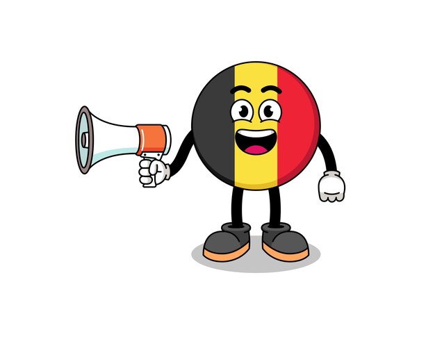 Belgium flag cartoon illustration holding megaphone