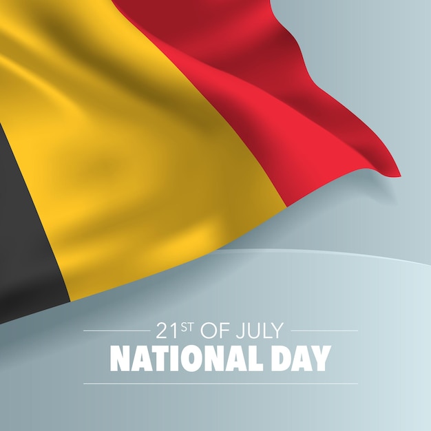 Belgium happy national day banner. Belgian day 21st of July  withwaving flag