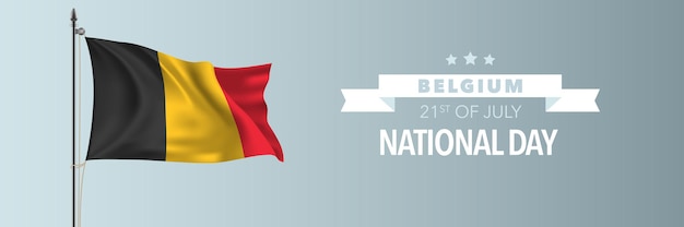 Belgium happy National day     illustration. Belgian holiday 21st of July design element with waving flag on flagpole