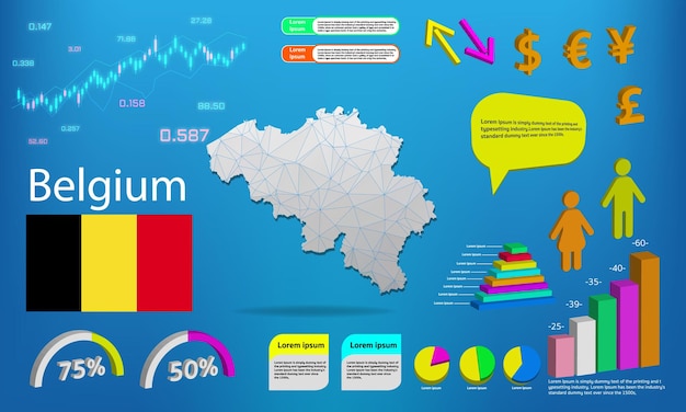 Belgium map info graphics charts symbols elements and icons collection Detailed belgium map with High quality business infographic elements