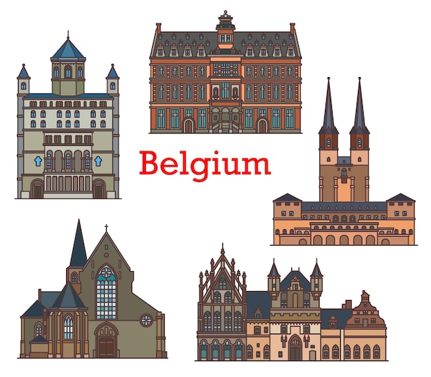 Vector belgium nivelles mechelen halle city landmarks