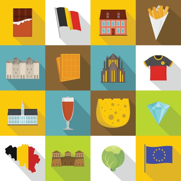 Vector belgium travel icons set, flat style