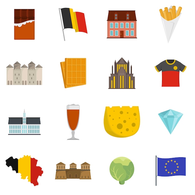 Belgium travel icons set 