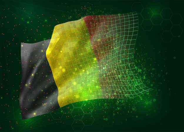 Belgium, on vector 3d flag on green background with polygons and data numbers