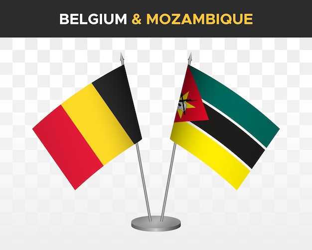 Belgium vs mozambique desk flags mockup isolated 3d vector illustration table flags