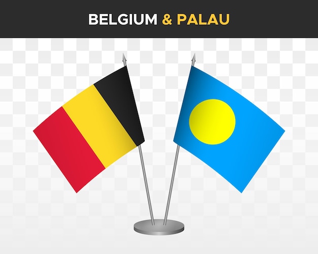 Belgium vs palau desk flags mockup isolated 3d vector illustration table flags