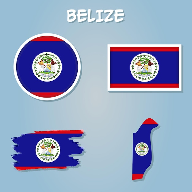 Belize flag collection vector icon set