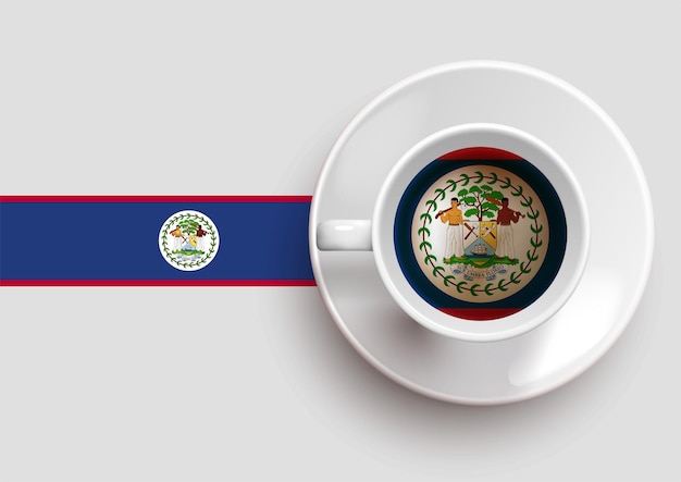 Belize flag with a tasty coffee cup on top view